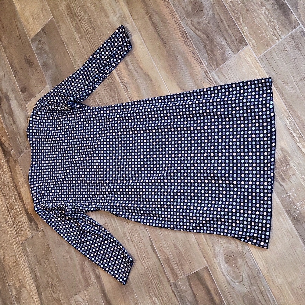 Anne Klein Navy and White Polka Dot Long Sleeve Wrap Dress - Picture 13 of 14